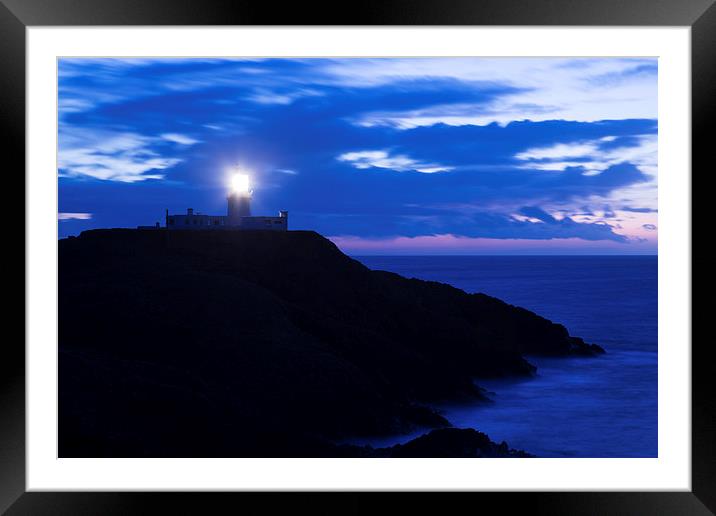 Strumble Head Lighthouse at dusk Framed Mounted Print by Ian Middleton