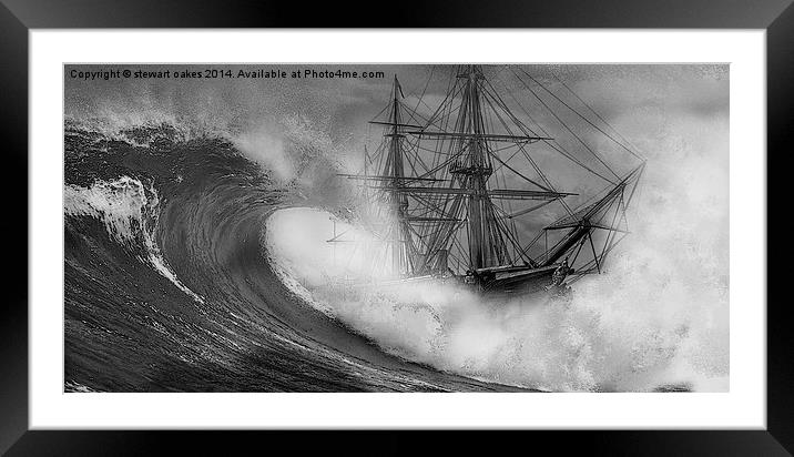 HMS Warrior High seas 1860  B&W Framed Mounted Print by stewart oakes