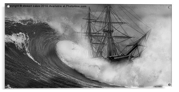 HMS Warrior High seas 1860  B&W Acrylic by stewart oakes