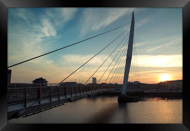 Sail Bridge Sunset Framed Print by Purple OneTwoEight