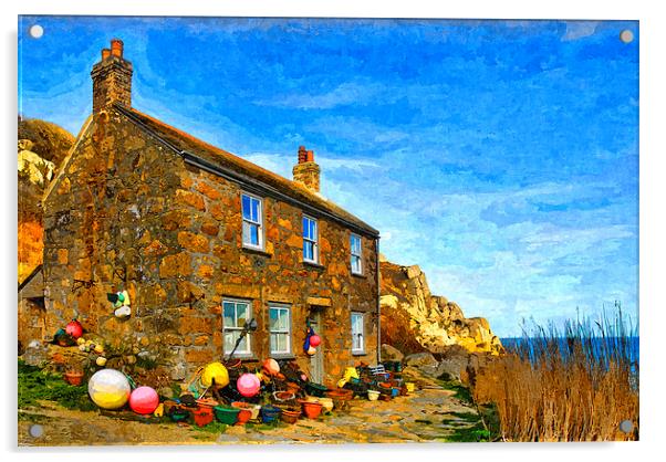 Fishermans cottage, Cornwall, UK Acrylic by Bernd Tschakert
