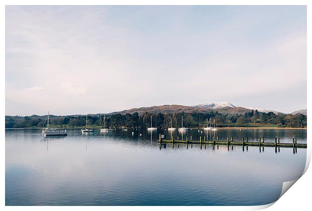 Boats on Lake Windermere at Waterhead. Print by Liam Grant