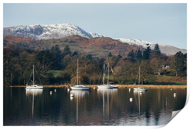 Boats on Lake Windermere at Waterhead. Print by Liam Grant