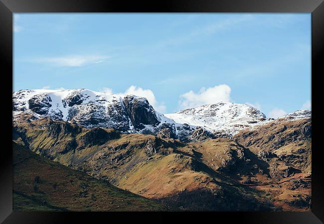 Snow topped mountains in the Hartsop valley. Framed Print by Liam Grant