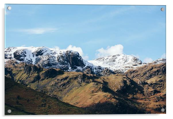 Snow topped mountains in the Hartsop valley. Acrylic by Liam Grant