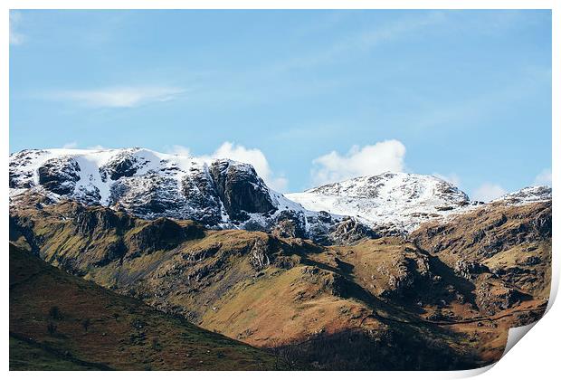 Snow topped mountains in the Hartsop valley. Print by Liam Grant