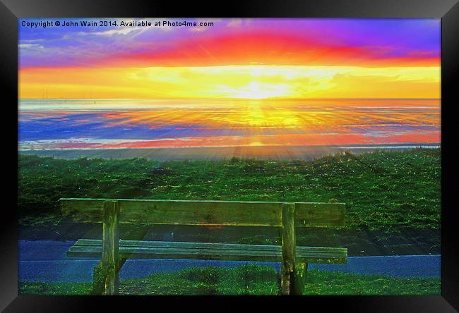 Sunset Bench Framed Print by John Wain