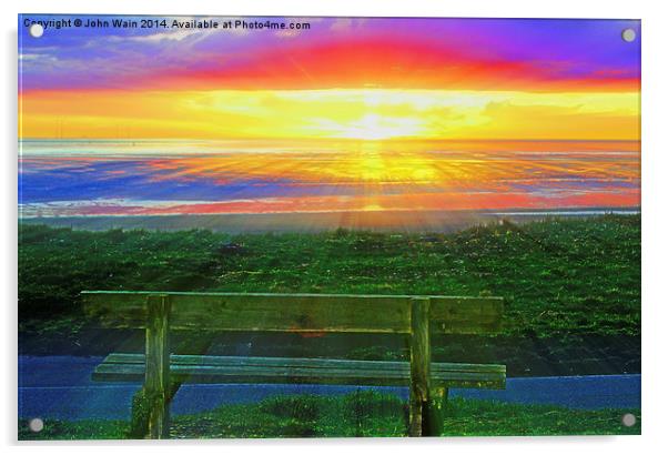Sunset Bench Acrylic by John Wain