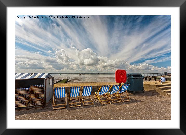 Six empty deckchairs at Southend Framed Mounted Print by Sheila Smart