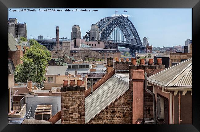 The Rocks, Sydney with Harbour Bridge Framed Print by Sheila Smart