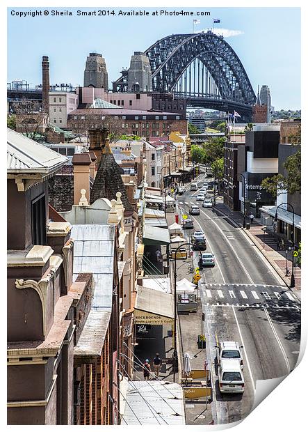 The Rocks, Sydney with Harbour Bridge Print by Sheila Smart
