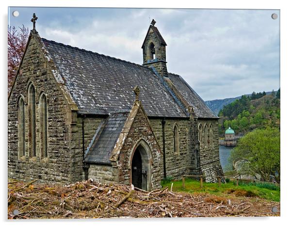 Nantgwyllt Church & Garreg Ddu Foel Tower Elan Val Acrylic by Hazel Powell