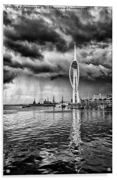 Spinnaker Tower Storm - 2 BW Acrylic by Sharpimage NET