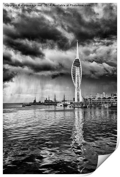 Spinnaker Tower Storm - 2 BW Print by Sharpimage NET