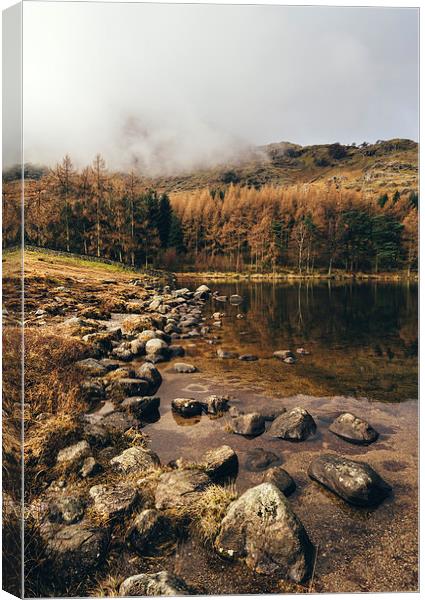 Low cloud and reflections on Blea Tarn. Canvas Print by Liam Grant