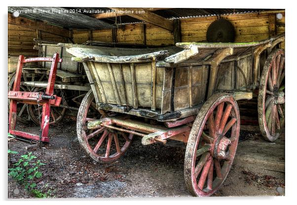 Vintage farm hay carts Acrylic by Steve Hughes