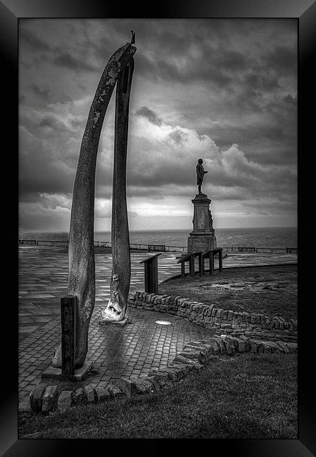 Whitby Whale bones with James Cook Framed Print by Jason Green
