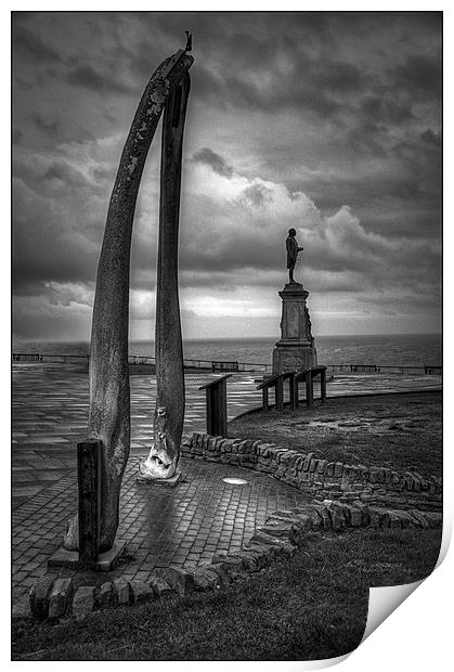 Whitby Whale bones with James Cook Print by Jason Green