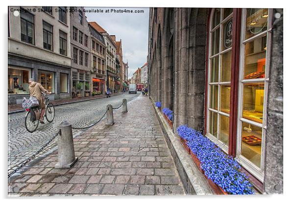 Cobbled street in Brugge Acrylic by Sheila Smart