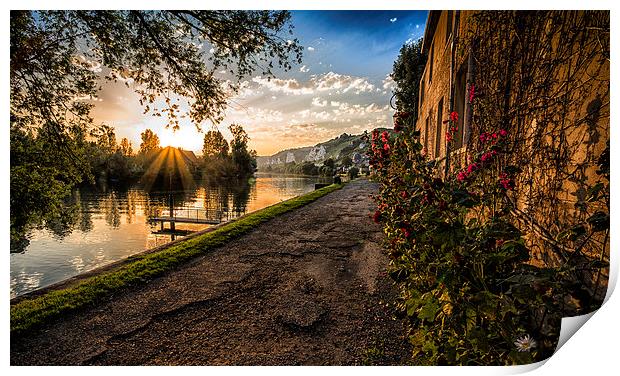 Sunset over the Seine at Les Andelys Print by Sheila Smart
