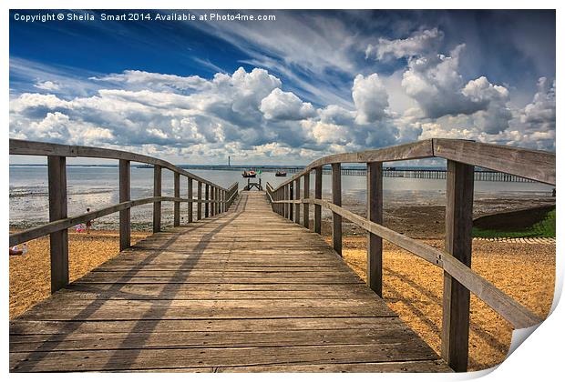 Timber wharf at Southend on Sea Print by Sheila Smart