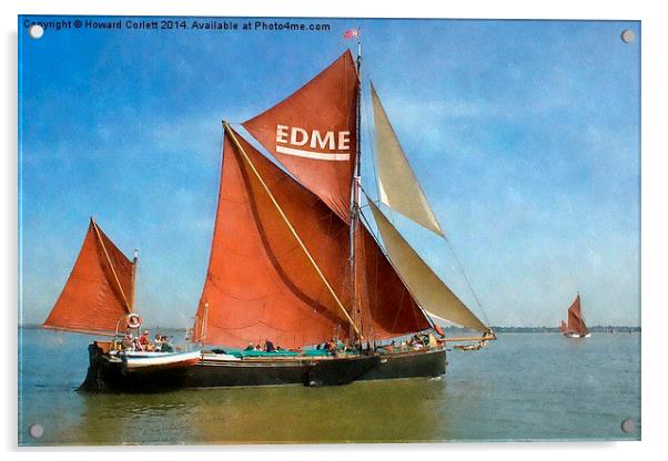Thames Barge Edme watercolour effect Acrylic by Howard Corlett