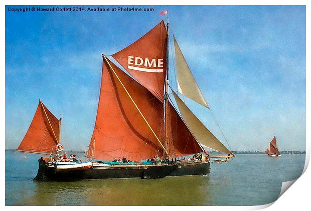Thames Barge Edme watercolour effect Print by Howard Corlett
