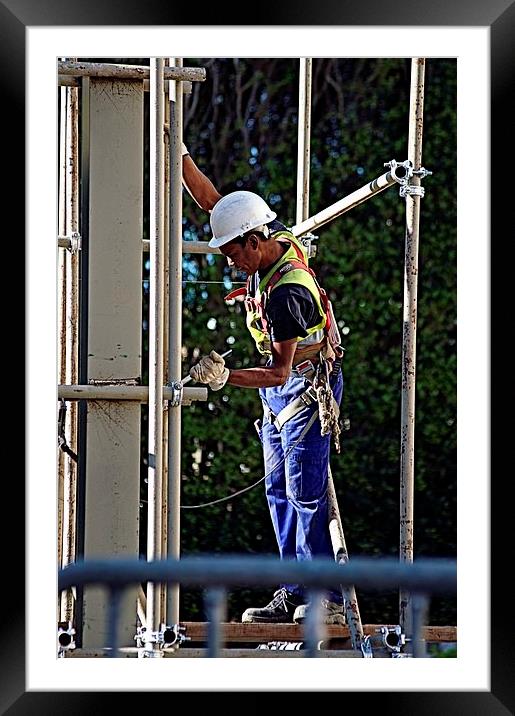 Worker in a scaffold 1 Framed Mounted Print by Jose Manuel Espigares Garc