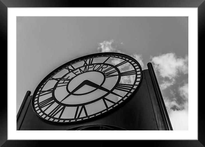 The Emporium Clock Mono Framed Mounted Print by Steve Purnell