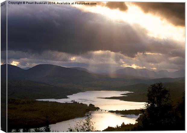 Storm clouds over Loch Garry Canvas Print by Pearl Bucknall