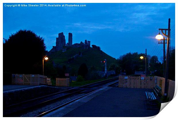 Corfe Castle at dusk Print by Mike Streeter