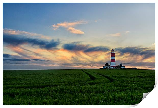 Happisburgh Lighthouse at Sunset Print by Steve Hardiman