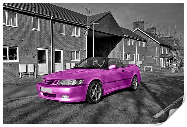 Pink Saab Print by Rob Hawkins