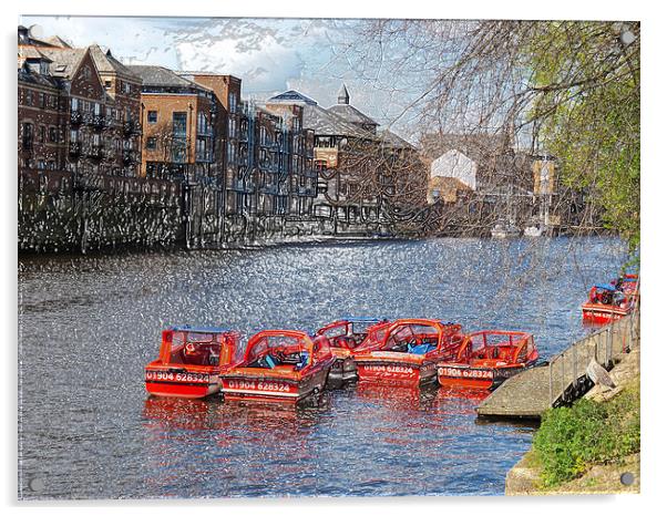 York pleasure in the river Ouse, boats in plastic  Acrylic by Robert Gipson