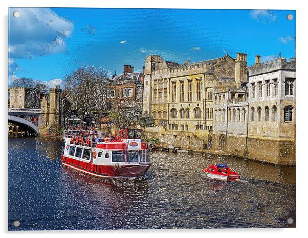 York Guildhall with river boat on the river Ouse.  Acrylic by Robert Gipson