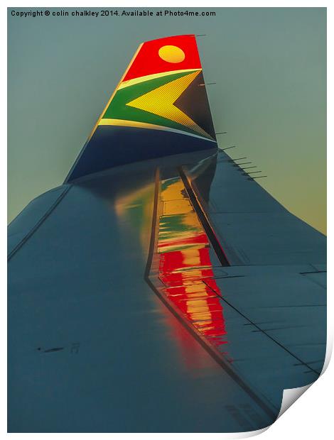 Sunrise on an A330 Airbus Wingtip Print by colin chalkley