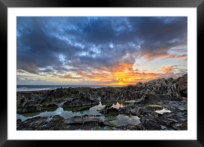 Rock Pool sunset Framed Mounted Print by Dave Wilkinson North Devon Ph