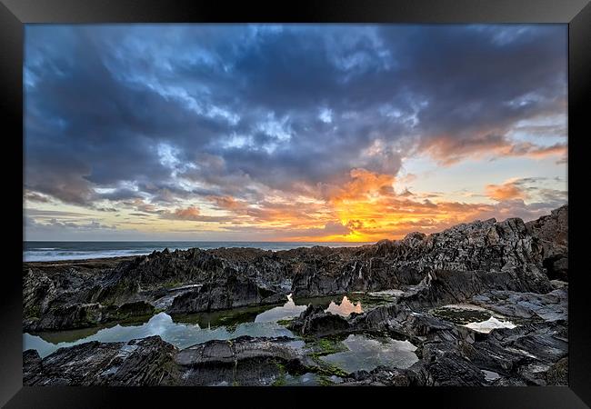 Rock Pool sunset Framed Print by Dave Wilkinson North Devon Ph