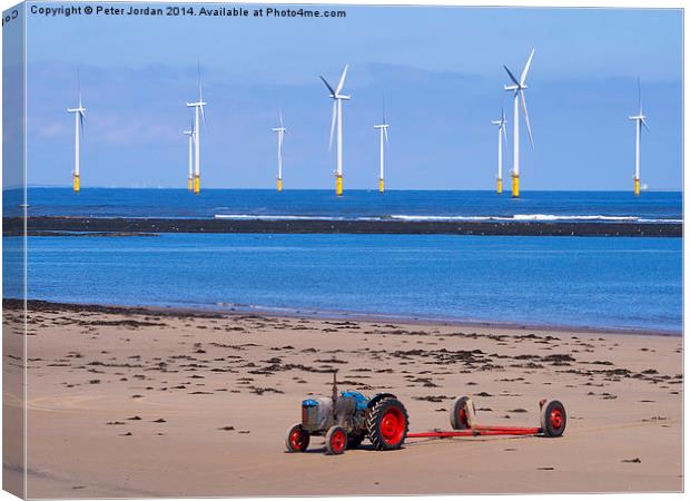 Tractor and Windfarm Canvas Print by Peter Jordan