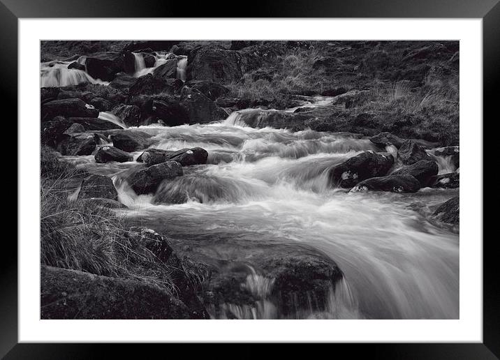 Flowing River at Pen-y-Gwryd in Snowdonia National Framed Mounted Print by Paul Brewer