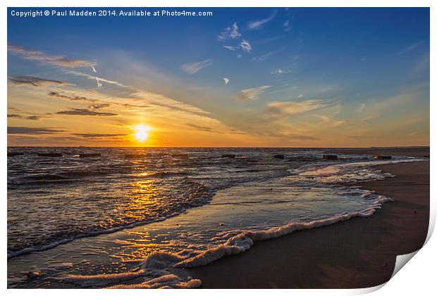 Sunset over the sea Print by Paul Madden
