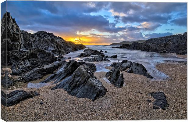 Barricane Beach sunset Canvas Print by Dave Wilkinson North Devon Ph