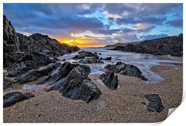 Barricane Beach sunset Print by Dave Wilkinson North Devon Ph