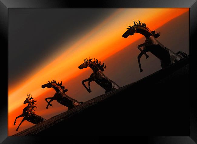 Sunset Stallions Framed Print by