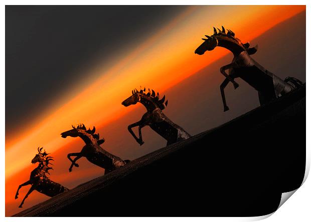 Sunset Stallions Print by