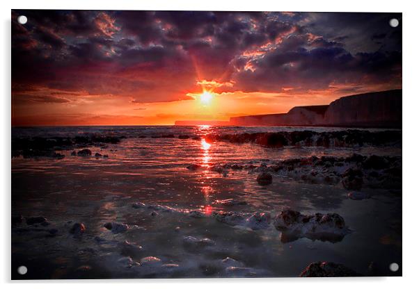 Birling Gap Sunset Acrylic by Phil Clements