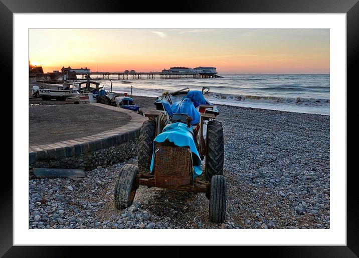 Cromer beach old tractor Framed Mounted Print by Gary Pearson