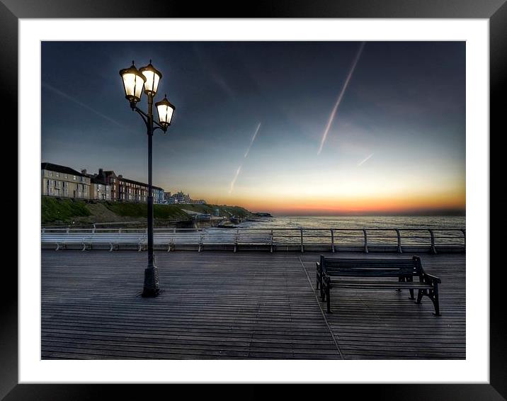 Sunset bench Cromer pier Framed Mounted Print by Gary Pearson