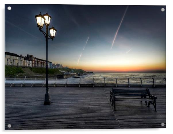Sunset bench Cromer pier Acrylic by Gary Pearson