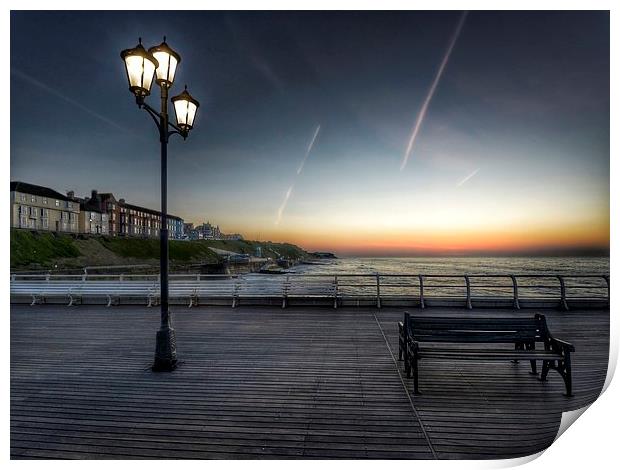 Sunset bench Cromer pier Print by Gary Pearson